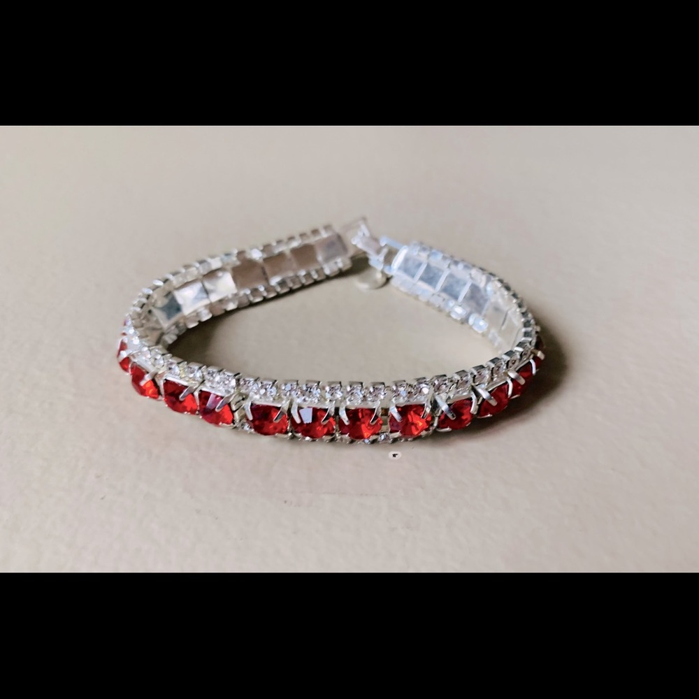NWOT Red Rhinestone and Silver Wrap Bracelet